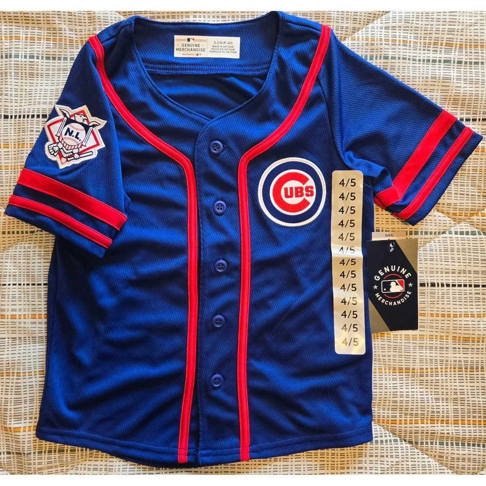 MLB Chicago Cubs Youth Baseball Jersey Blue Red Genuine Merchandise S 4/5 New